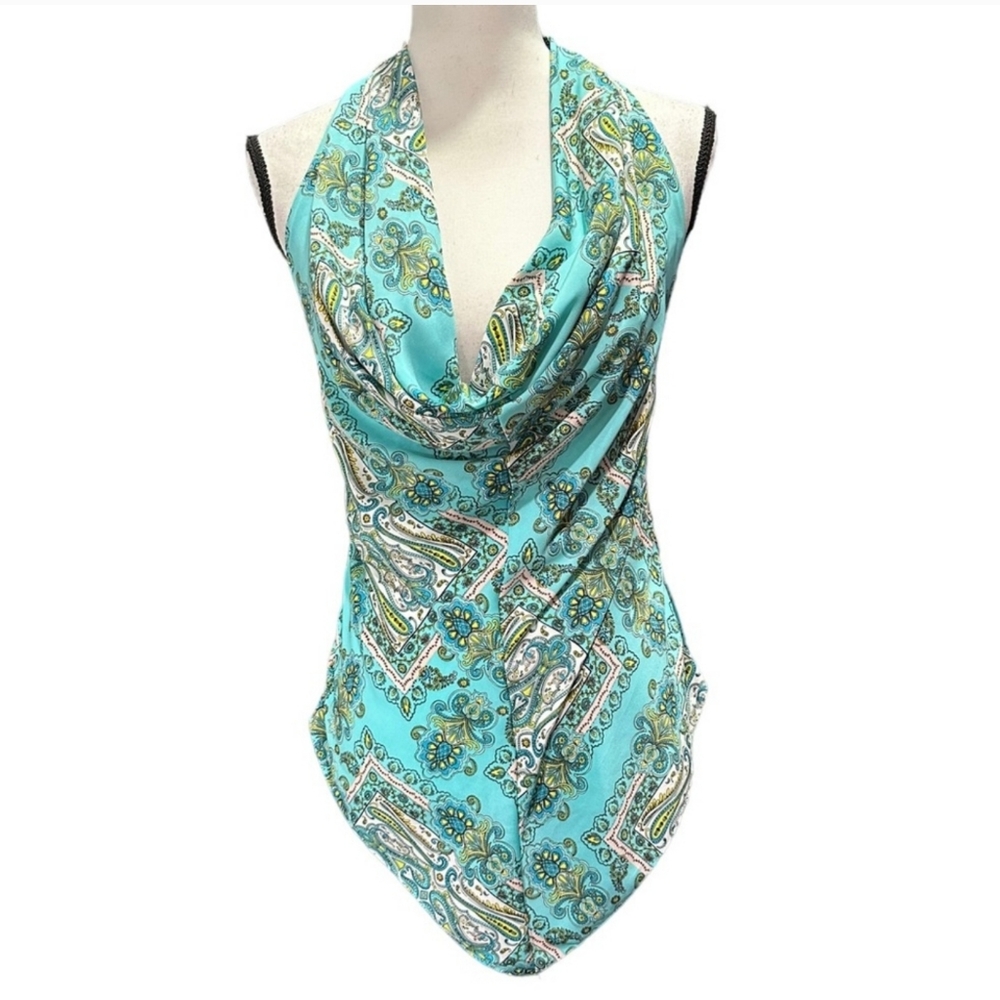 Victorias Secret Handkerchief Halter Paisley Blue Print Top in Size XS